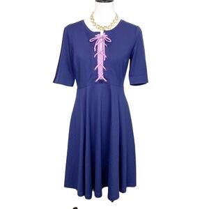 NWOT! Anthropologie Maeve Blue Lace Up Swing Dress Sz S